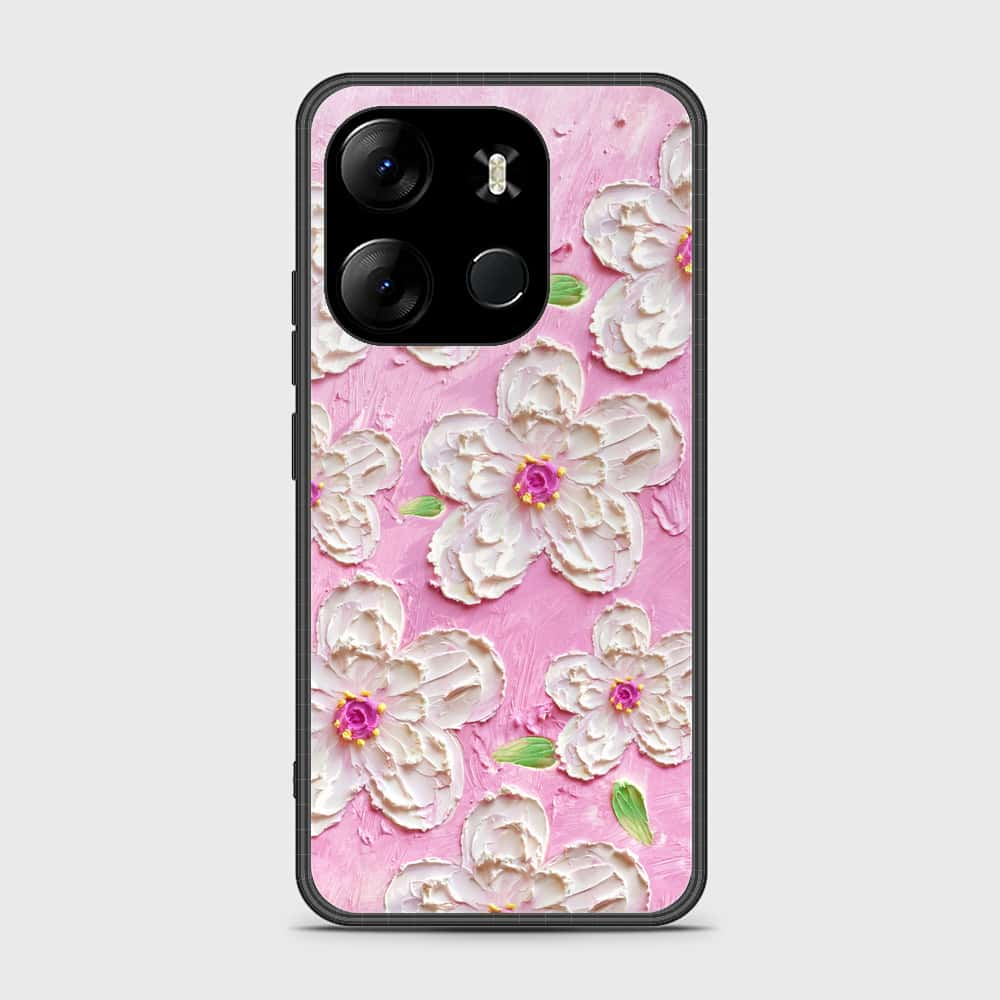 Tecno Pop 7 Pro Cover - Floral Series - Design 5 - Pink & White - HQ Ultra Shine Premium Infinity Glass Soft Silicon Borders Case