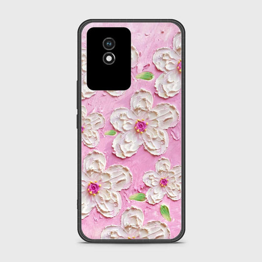 Vivo Y02 Cover - Floral Series - Design 5 - Pink & White - HQ Ultra Shine Premium Infinity Glass Soft Silicon Borders Case