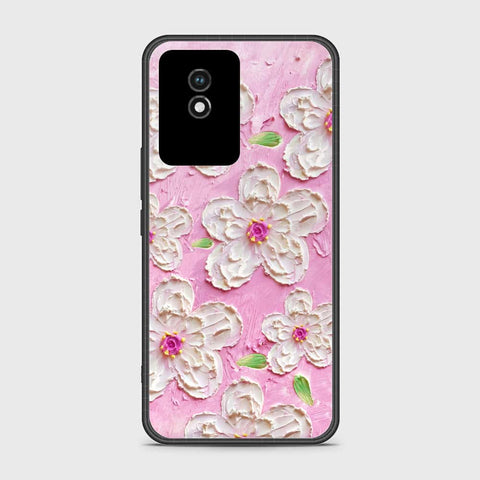 Vivo Y02A Cover - Floral Series - Design 5 - Pink & White - HQ Ultra Shine Premium Infinity Glass Soft Silicon Borders Case