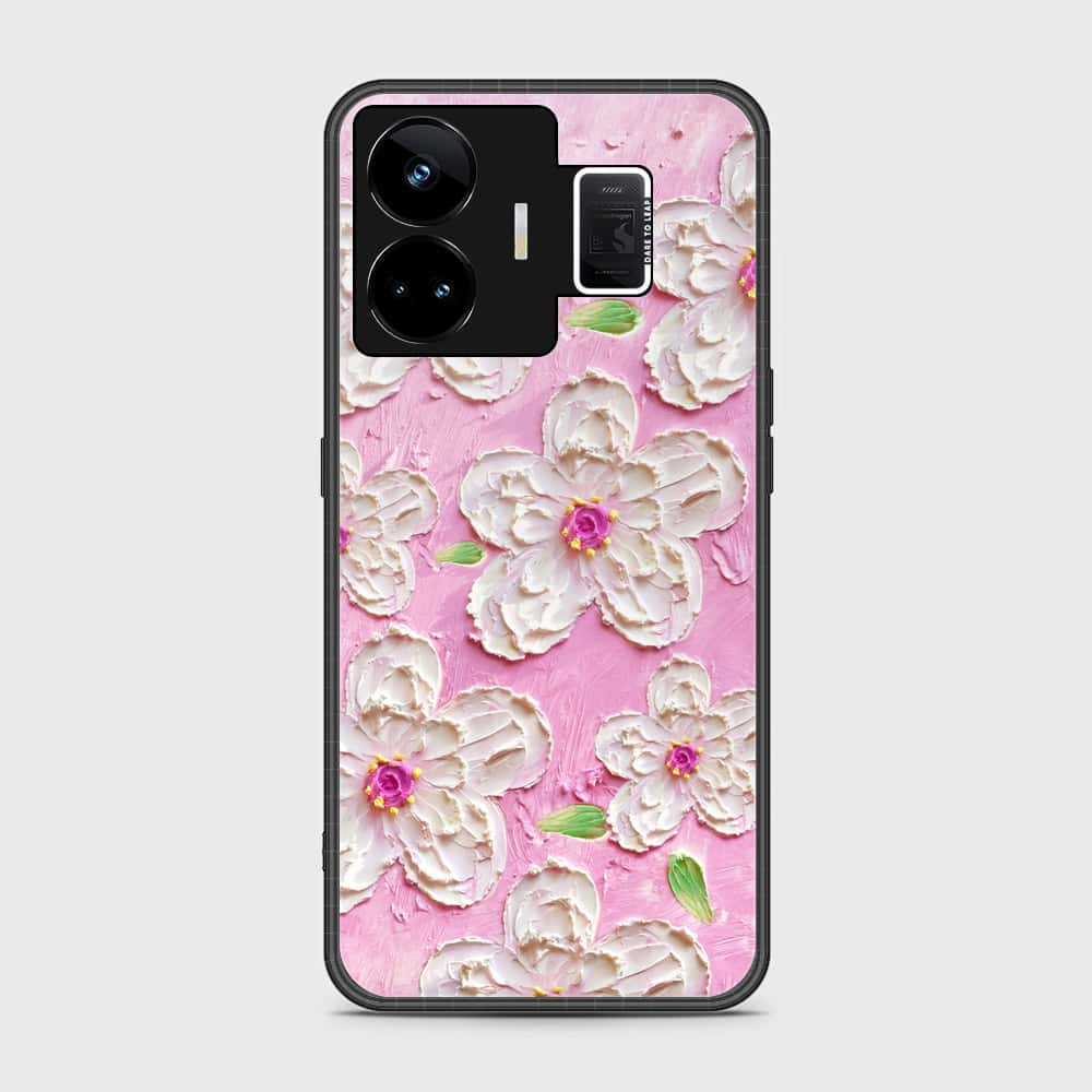 Realme GT Neo 5 Cover - Floral Series - Design 5 - Pink & White - HQ Ultra Shine Premium Infinity Glass Soft Silicon Borders Case