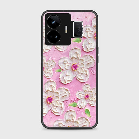 Realme GT3 Cover - Floral Series - Design 5 - Pink & White - HQ Ultra Shine Premium Infinity Glass Soft Silicon Borders Case