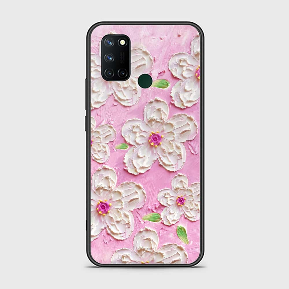 Realme C17 Cover - Floral Series - Design 5 - Pink & White - HQ Ultra Shine Premium Infinity Glass Soft Silicon Borders Case