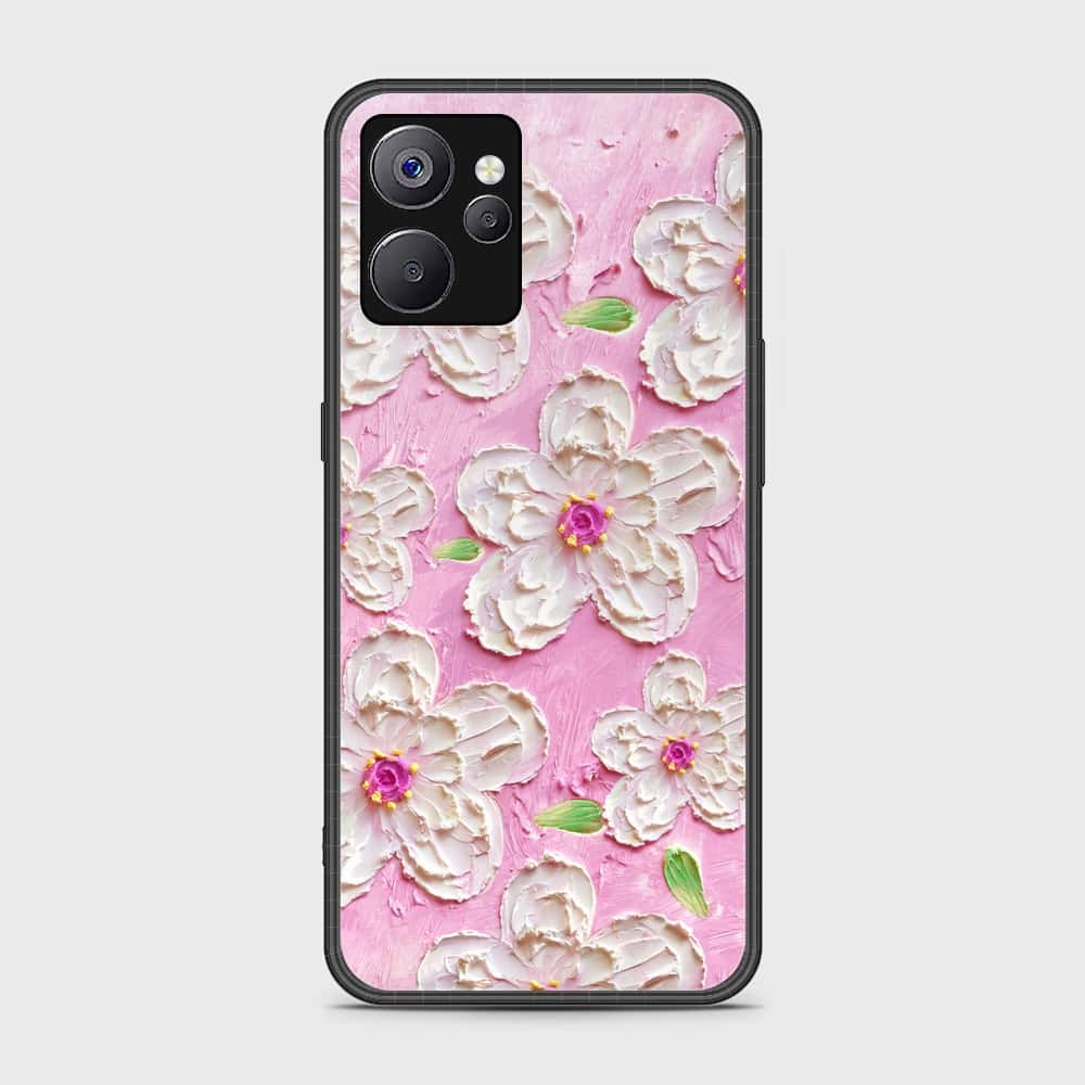 Realme 9i 5G Cover - Floral Series - Design 5 - Pink & White - HQ Ultra Shine Premium Infinity Glass Soft Silicon Borders Case