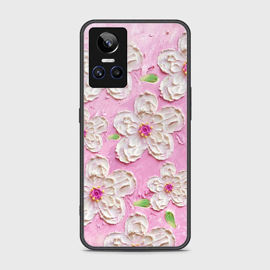 Realme GT Neo 3 Cover - Floral Series - Design 5 - Pink & White - HQ Ultra Shine Premium Infinity Glass Soft Silicon Borders Case