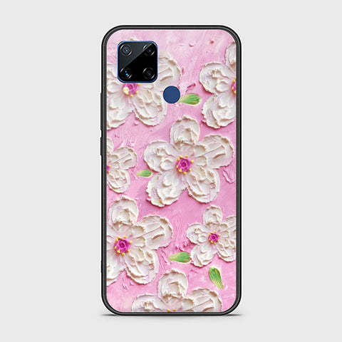 Realme C15 Cover - Floral Series - Design 5 - Pink & White - HQ Ultra Shine Premium Infinity Glass Soft Silicon Borders Case