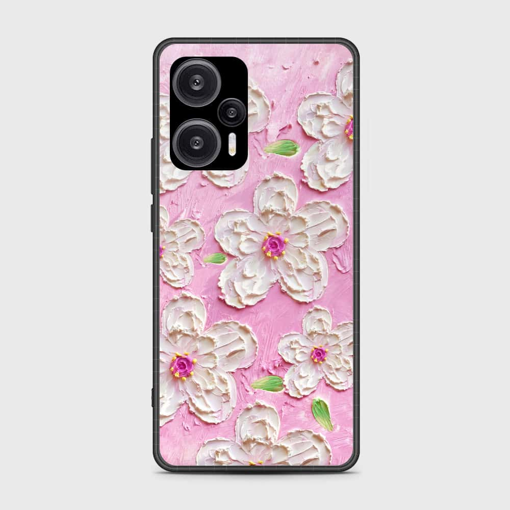 Xiaomi Redmi Note 12 Turbo Cover - Floral Series - Design 5 - Pink & White - HQ Ultra Shine Premium Infinity Glass Soft Silicon Borders Case