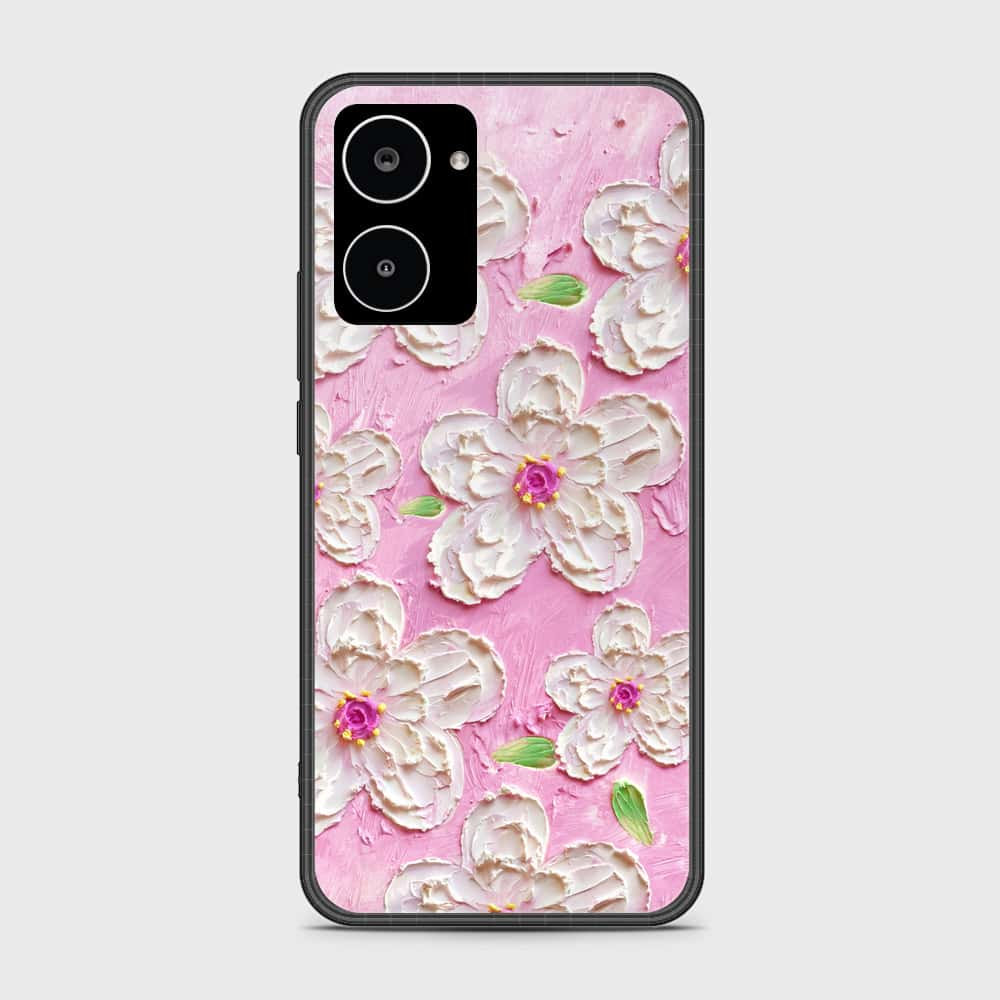 Realme 10 Cover - Floral Series - Design 5 - Pink & White - HQ Ultra Shine Premium Infinity Glass Soft Silicon Borders Case