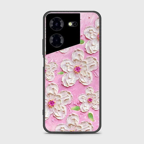 Tecno Pova 5 Pro Cover - Floral Series - Design 5 - Pink & White - HQ Ultra Shine Premium Infinity Glass Soft Silicon Borders Case