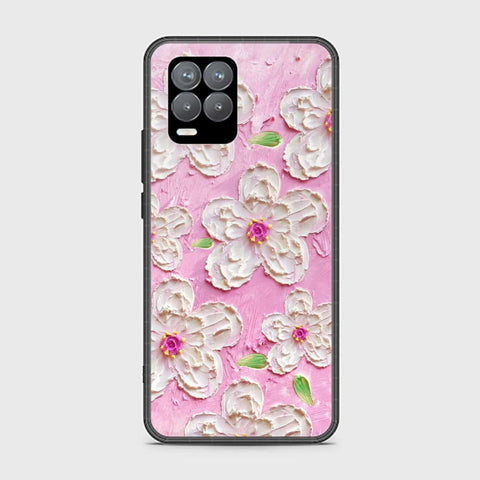 Realme 8 Cover - Floral Series - Design 5 - Pink & White - HQ Ultra Shine Premium Infinity Glass Soft Silicon Borders Case