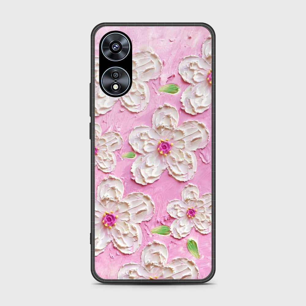 Oppo A58 4G Cover - Floral Series - Design 5 - Pink & White - HQ Ultra Shine Premium Infinity Glass Soft Silicon Borders Case