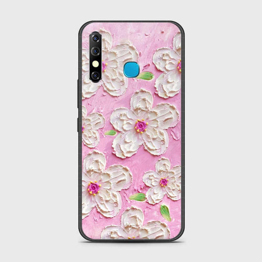 Infinix Hot 8 Cover - Floral Series - Design 5 - Pink & White - HQ Ultra Shine Premium Infinity Glass Soft Silicon Borders Case