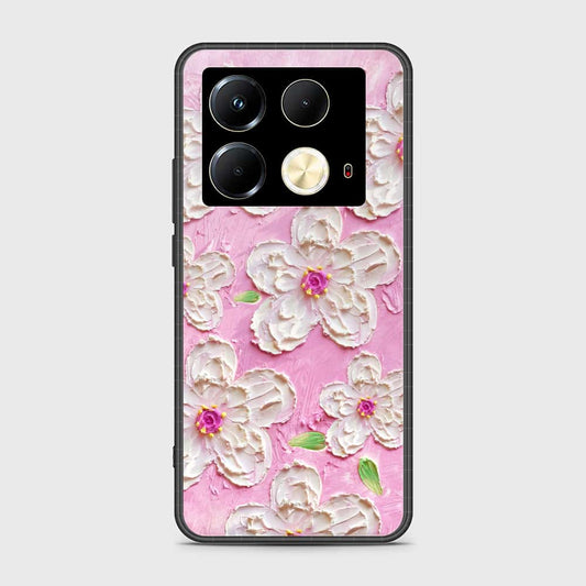 Infinix Note 40 Cover - Floral Series - Design 5 - Pink & White - HQ Ultra Shine Premium Infinity Glass Soft Silicon Borders Case