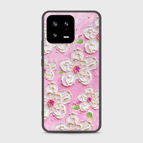 Xiaomi 13 Cover - Floral Series - Design 5 - Pink & White - HQ Ultra Shine Premium Infinity Glass Soft Silicon Borders Case