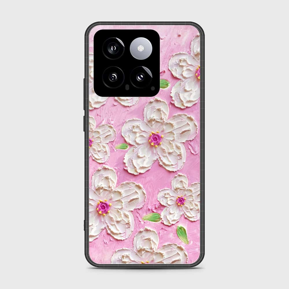 Xiaomi 14 Cover - Floral Series - Design 5 - Pink & White - HQ Ultra Shine Premium Infinity Glass Soft Silicon Borders Case