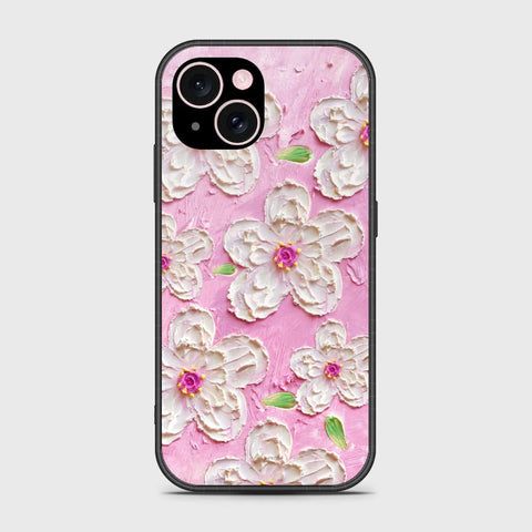 iPhone 15 Cover - Floral Series - Design 5 - Pink & White - HQ Ultra Shine Premium Infinity Glass Soft Silicon Borders Case