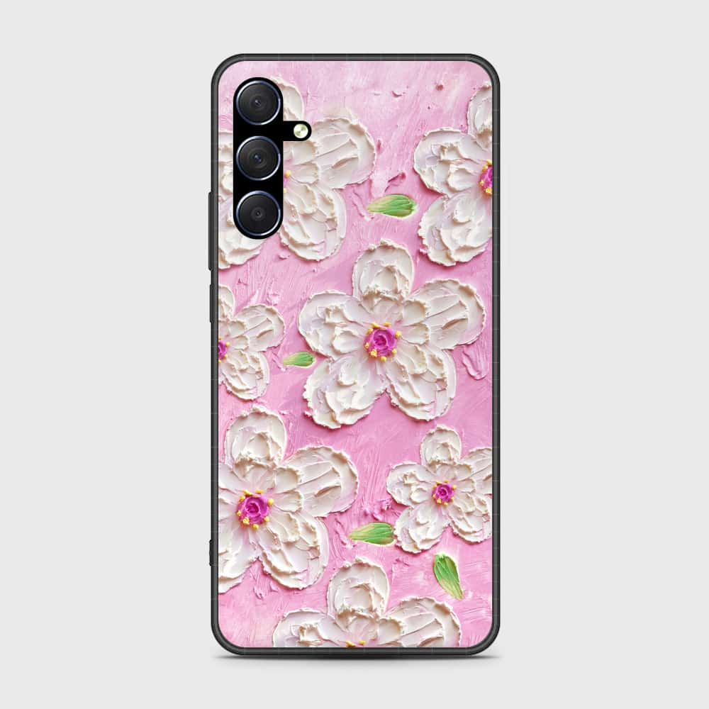 Samsung Galaxy M54 Cover - Floral Series - Design 5 - Pink & White - HQ Ultra Shine Premium Infinity Glass Soft Silicon Borders Case