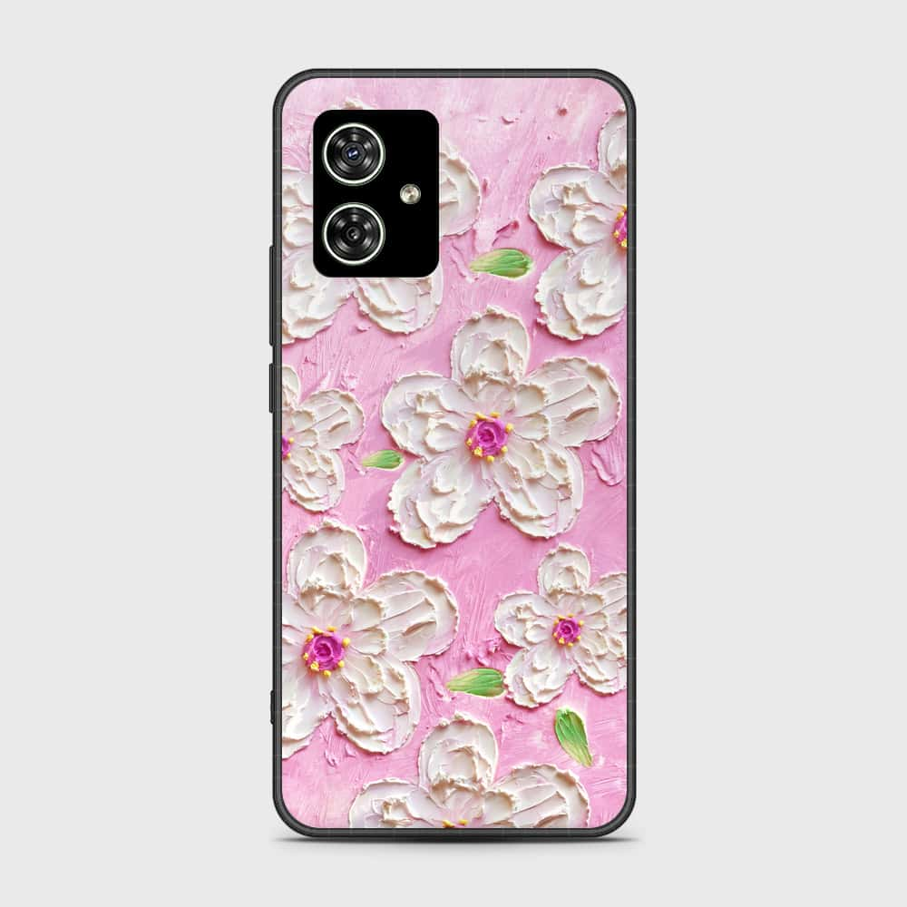 Motorola Moto G54 Cover - Floral Series - Design 5 - Pink & White - HQ Ultra Shine Premium Infinity Glass Soft Silicon Borders Case