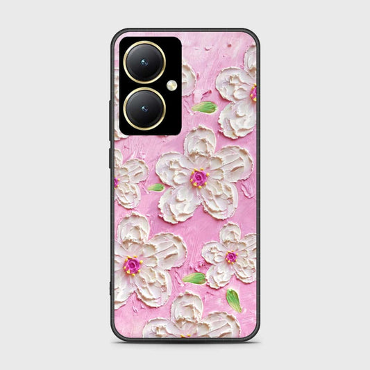 Vivo Y35m Plus Cover - Floral Series - Design 5 - Pink & White - HQ Ultra Shine Premium Infinity Glass Soft Silicon Borders Case