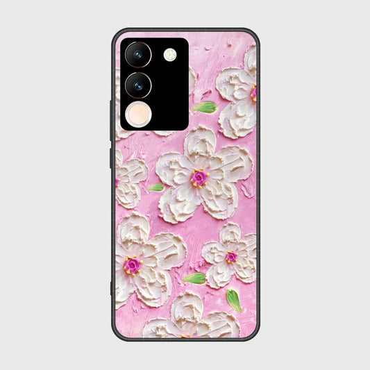 Vivo V29e Cover - Floral Series - Design 5 - Pink & White - HQ Ultra Shine Premium Infinity Glass Soft Silicon Borders Case