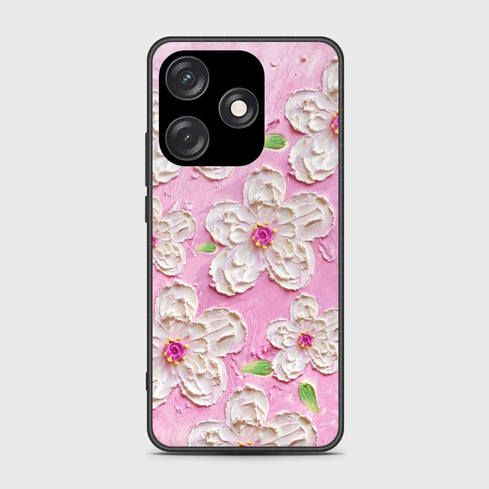 Tecno Spark 10 Cover - Floral Series - Design 5 - Pink & White - HQ Ultra Shine Premium Infinity Glass Soft Silicon Borders Case