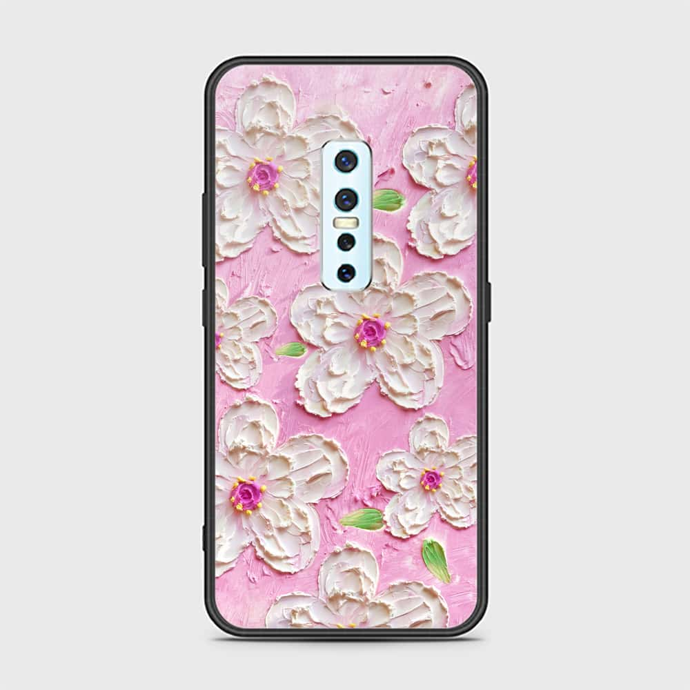 Vivo V17 Pro Cover - Floral Series - Design 5 - Pink & White - HQ Ultra Shine Premium Infinity Glass Soft Silicon Borders Case