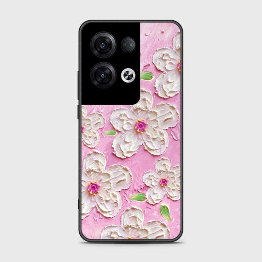 Oppo Reno 8 Pro Cover - Floral Series - Design 5 - Pink & White - HQ Ultra Shine Premium Infinity Glass Soft Silicon Borders Case