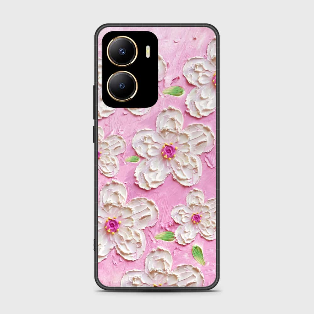 Vivo Y35m Cover - Floral Series - Design 5 - Pink & White - HQ Ultra Shine Premium Infinity Glass Soft Silicon Borders Case