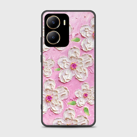 Vivo Y16 Cover - Floral Series - Design 5 - Pink & White - HQ Ultra Shine Premium Infinity Glass Soft Silicon Borders Case