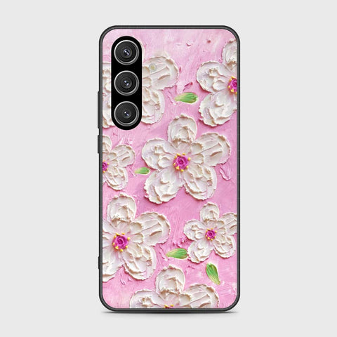 Samsung Galaxy S24 Cover - Floral Series - Design 5 - Pink & White - HQ Ultra Shine Premium Infinity Glass Soft Silicon Borders Case