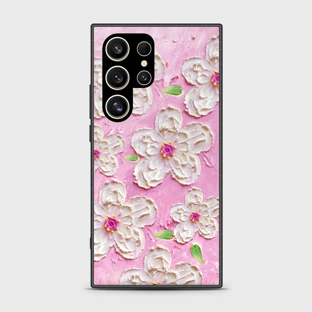 Samsung Galaxy S24 Ultra Cover - Floral Series - Design 5 - Pink & White - HQ Ultra Shine Premium Infinity Glass Soft Silicon Borders Case