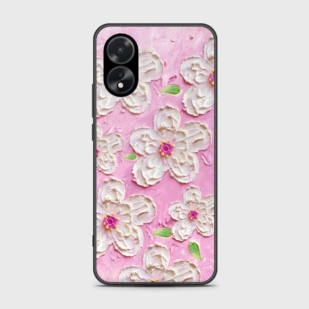 Oppo A18 Cover - Floral Series - Design 5 - Pink & White - HQ Ultra Shine Premium Infinity Glass Soft Silicon Borders Case