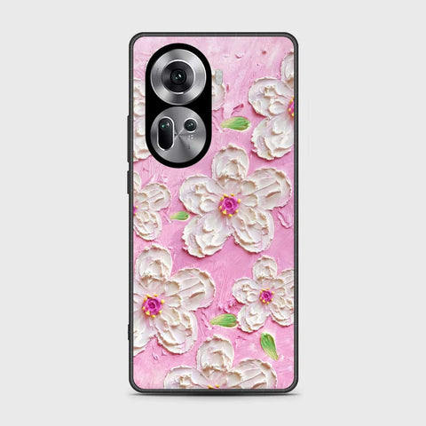 Oppo Reno 11 5G Cover - Floral Series - Design 5 - Pink & White - HQ Ultra Shine Premium Infinity Glass Soft Silicon Borders Case