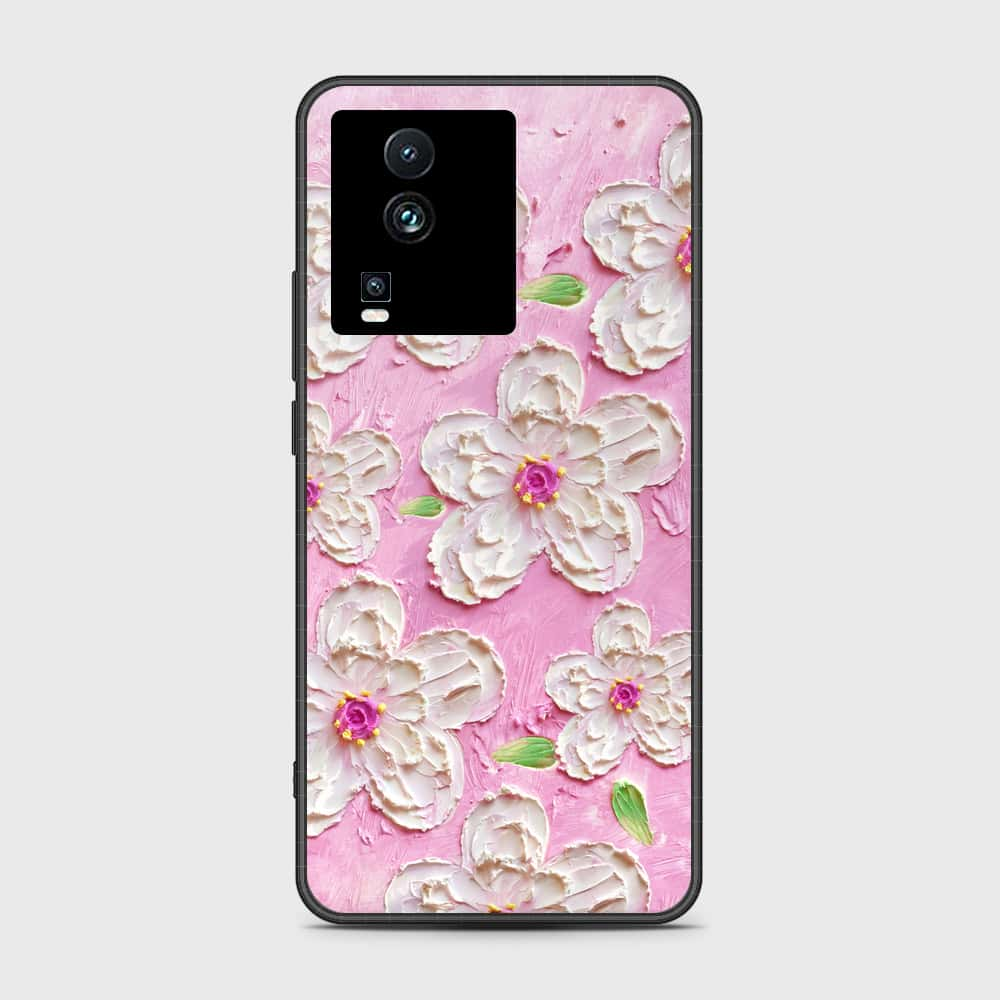 Vivo iQOO Neo 7 Cover - Floral Series - Design 5 - Pink & White - HQ Ultra Shine Premium Infinity Glass Soft Silicon Borders Case