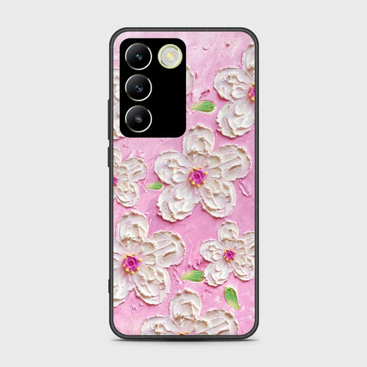 Vivo V30 Lite 4G Cover - Floral Series - Design 5 - Pink & White - HQ Ultra Shine Premium Infinity Glass Soft Silicon Borders Case