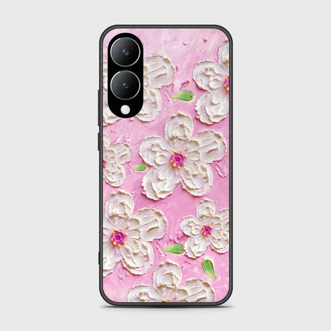 Vivo Y17s Cover - Floral Series - Design 5 - Pink & White - HQ Ultra Shine Premium Infinity Glass Soft Silicon Borders Case