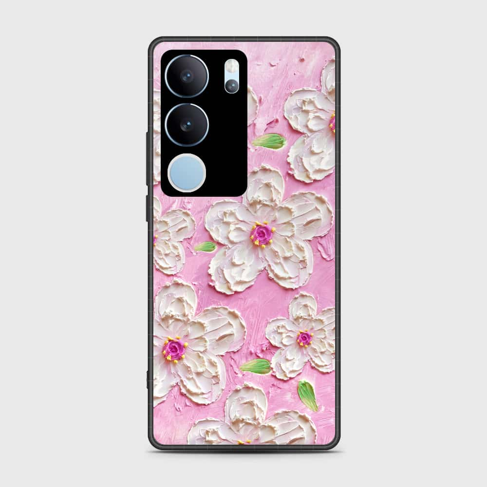 Vivo V29 Pro Cover - Floral Series - Design 5 - Pink & White - HQ Ultra Shine Premium Infinity Glass Soft Silicon Borders Case