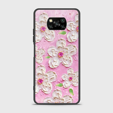 Xiaomi Poco X3 Cover - Floral Series - Design 5 - Pink & White - HQ Ultra Shine Premium Infinity Glass Soft Silicon Borders Case