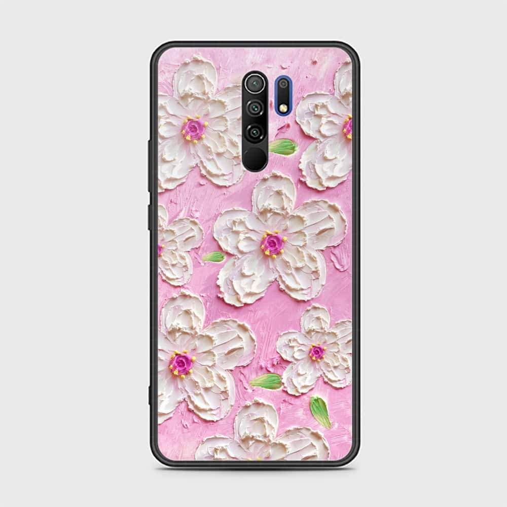 Xiaomi Redmi 9 Cover - Floral Series - Design 5 - Pink & White - HQ Ultra Shine Premium Infinity Glass Soft Silicon Borders Case