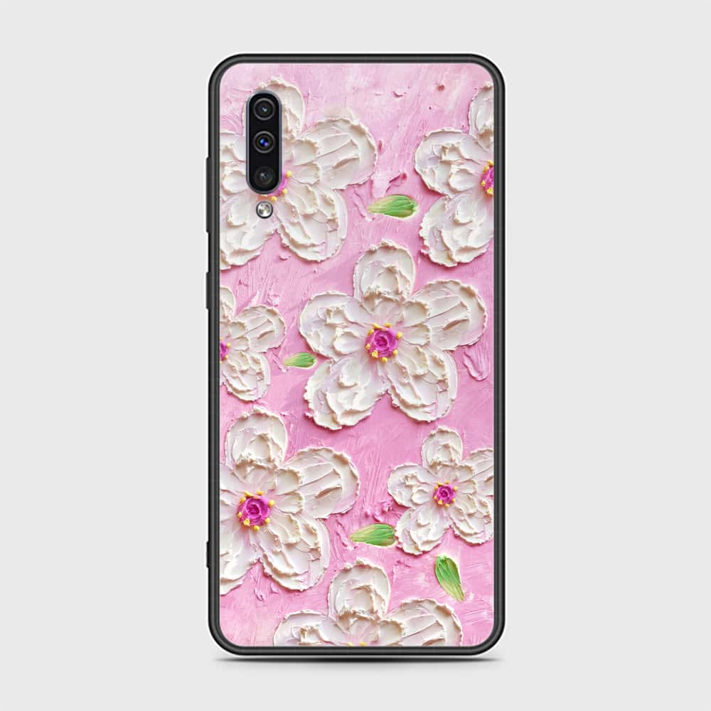 Samsung Galaxy A30s Cover - Floral Series - Design 5 - Pink & White - HQ Ultra Shine Premium Infinity Glass Soft Silicon Borders Case