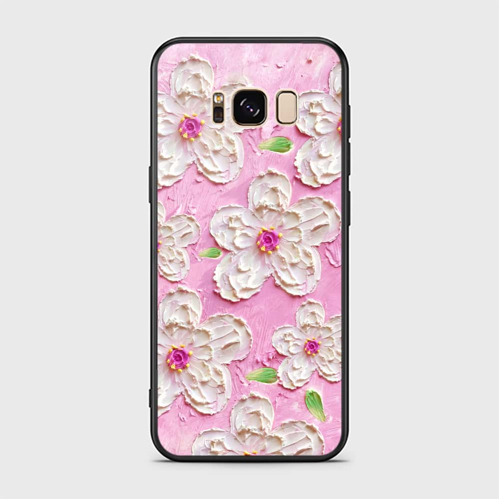 Samsung Galaxy S8 Cover - Floral Series - Design 5 - Pink & White - HQ Ultra Shine Premium Infinity Glass Soft Silicon Borders Case