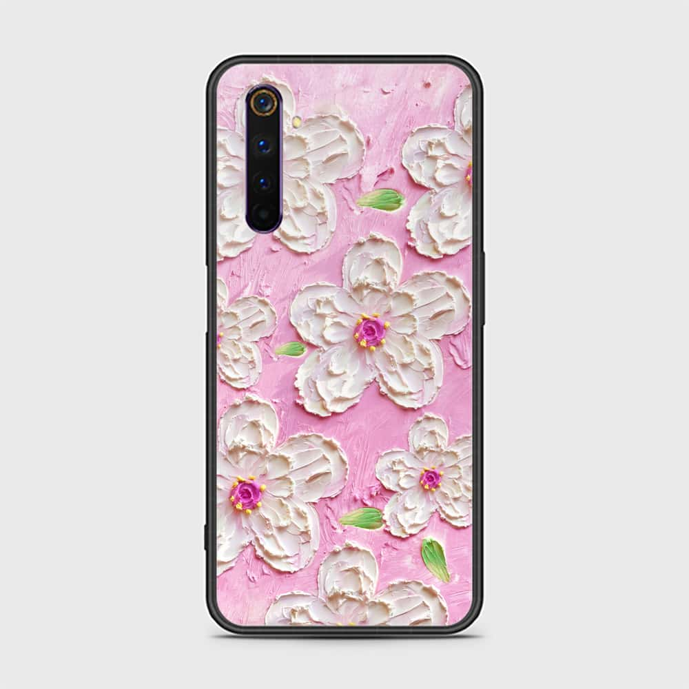 Realme 6 Pro Cover - Floral Series - Design 5 - Pink & White - HQ Ultra Shine Premium Infinity Glass Soft Silicon Borders Case