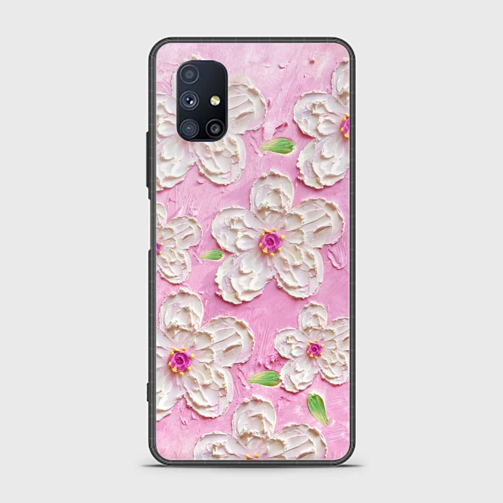 Samsung Galaxy M51 Cover - Floral Series - Design 5 - Pink & White - HQ Ultra Shine Premium Infinity Glass Soft Silicon Borders Case