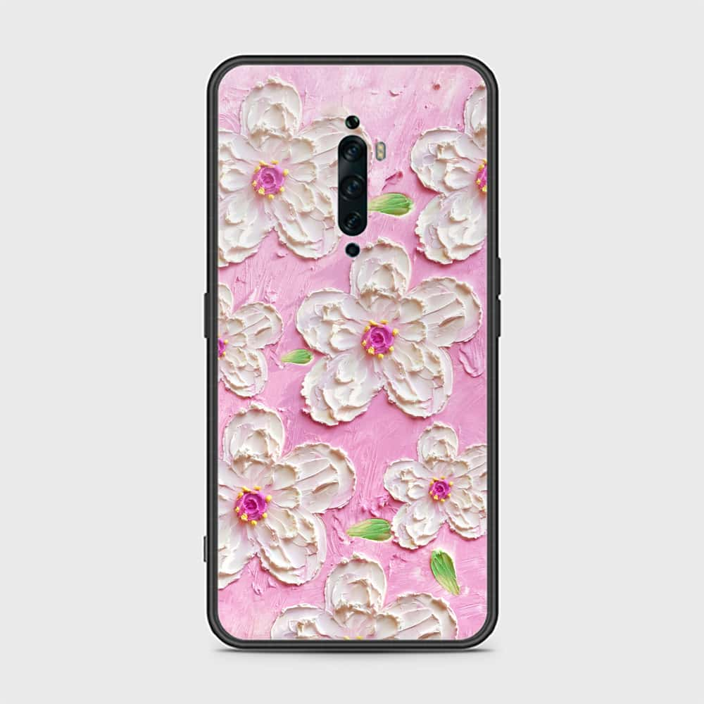 Oppo Reno 2F Cover - Floral Series - Design 5 - Pink & White - HQ Ultra Shine Premium Infinity Glass Soft Silicon Borders Case