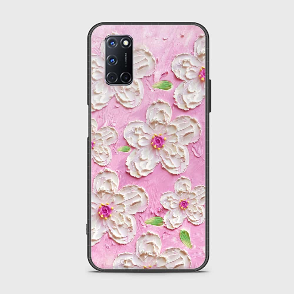 Oppo A92 Cover - Floral Series - Design 5 - Pink & White - HQ Ultra Shine Premium Infinity Glass Soft Silicon Borders Case