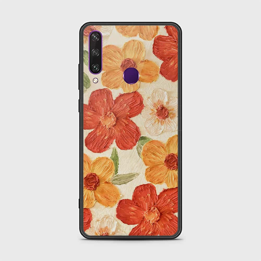 Huawei Y6p Cover - Floral Series - Design 6 - Red & Orange - HQ Ultra Shine Premium Infinity Glass Soft Silicon Borders Case