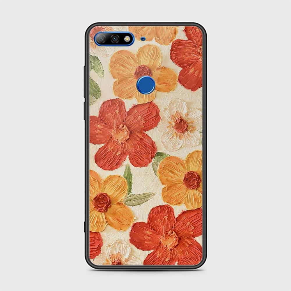 Y7 2018 Cover - Floral Series - Design 6 - Red & Orange - HQ Ultra Shine Premium Infinity Glass Soft Silicon Borders Case