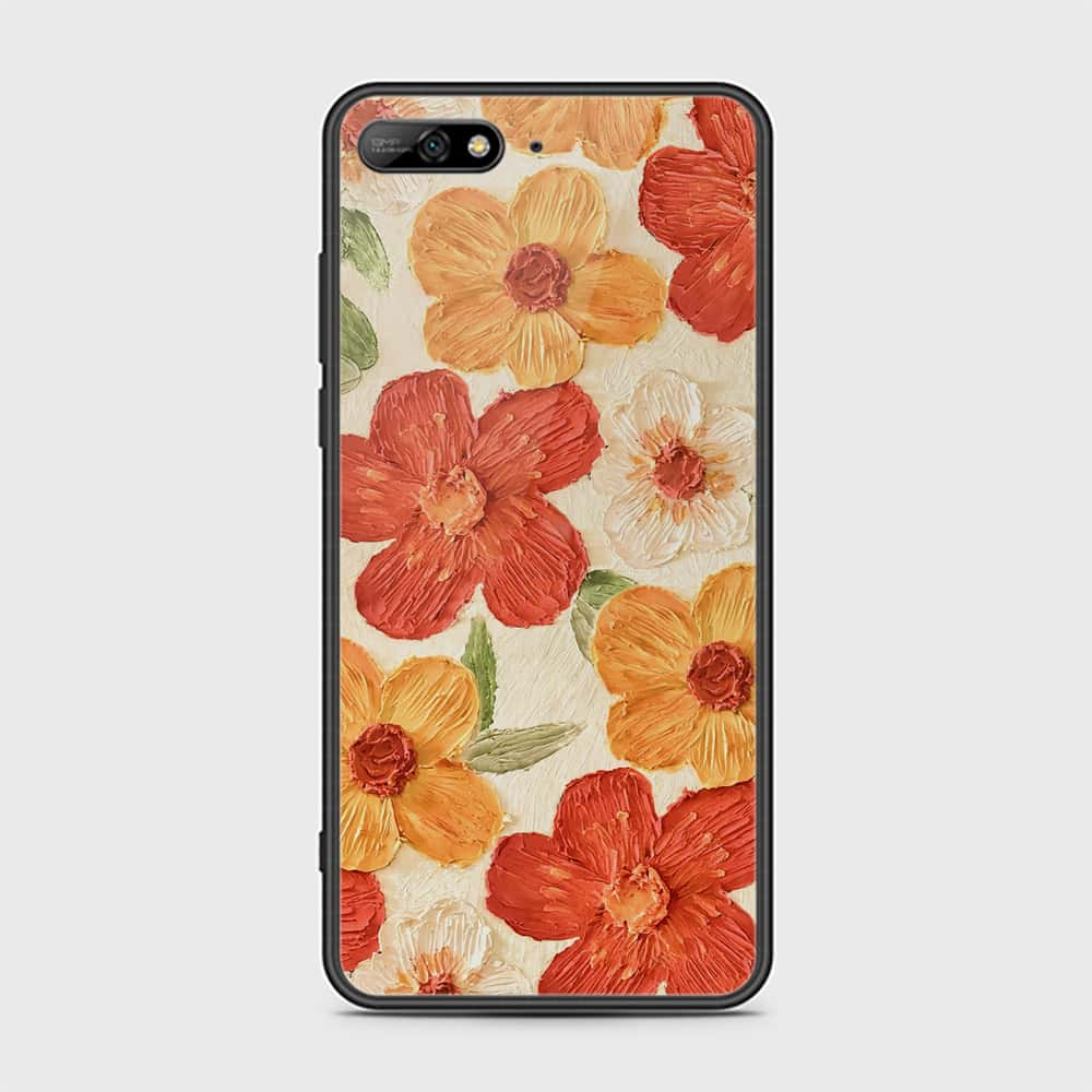 Huawei Y6 Prime 2018 Cover - Floral Series - Design 6 - Red & Orange - HQ Ultra Shine Premium Infinity Glass Soft Silicon Borders Case