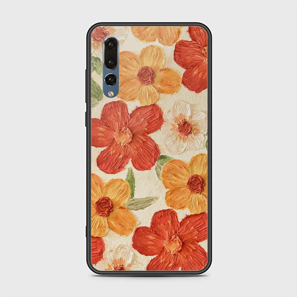 Huawei P20 Pro Cover - Floral Series - Design 6 - Red & Orange - HQ Ultra Shine Premium Infinity Glass Soft Silicon Borders Case