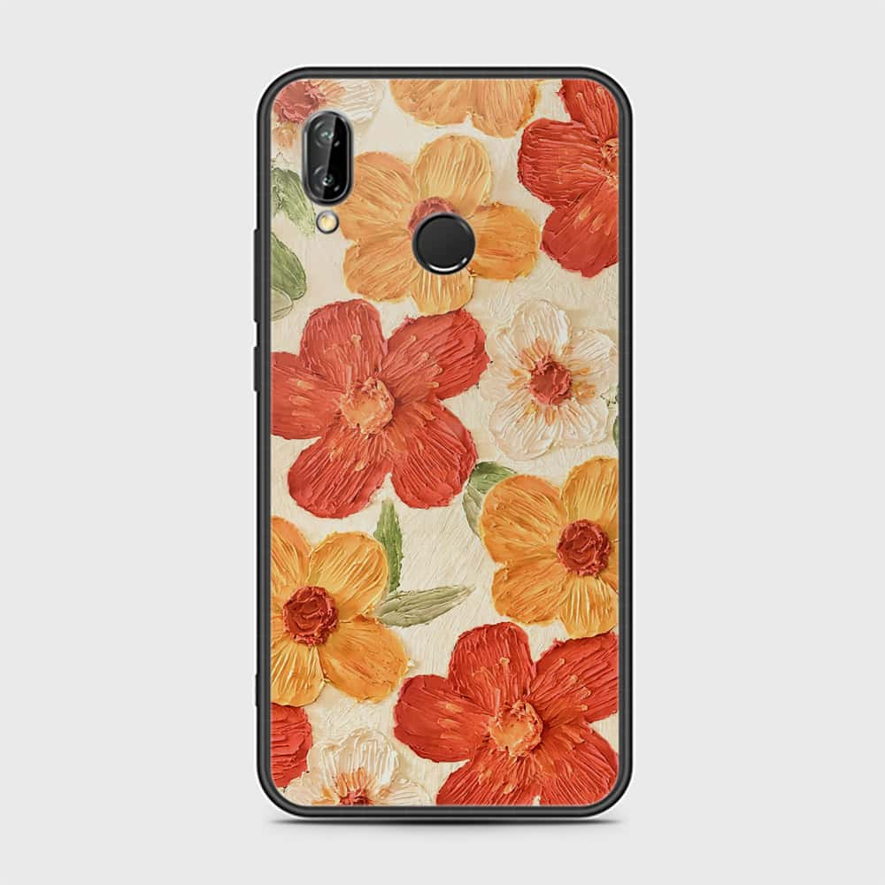 Huawei P20 Lite Cover - Floral Series - Design 6 - Red & Orange - HQ Ultra Shine Premium Infinity Glass Soft Silicon Borders Case