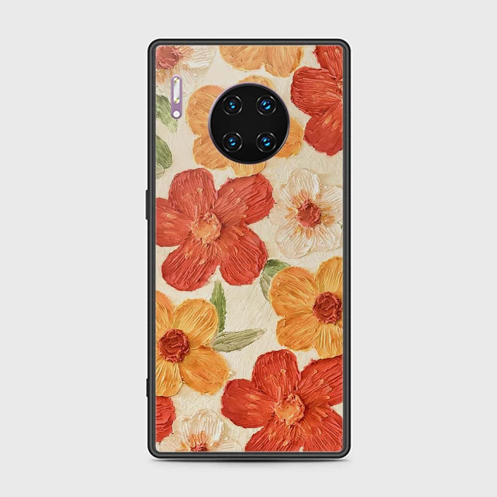 Huawei Mate 30 Pro Cover - Floral Series - Design 6 - Red & Orange - HQ Ultra Shine Premium Infinity Glass Soft Silicon Borders Case